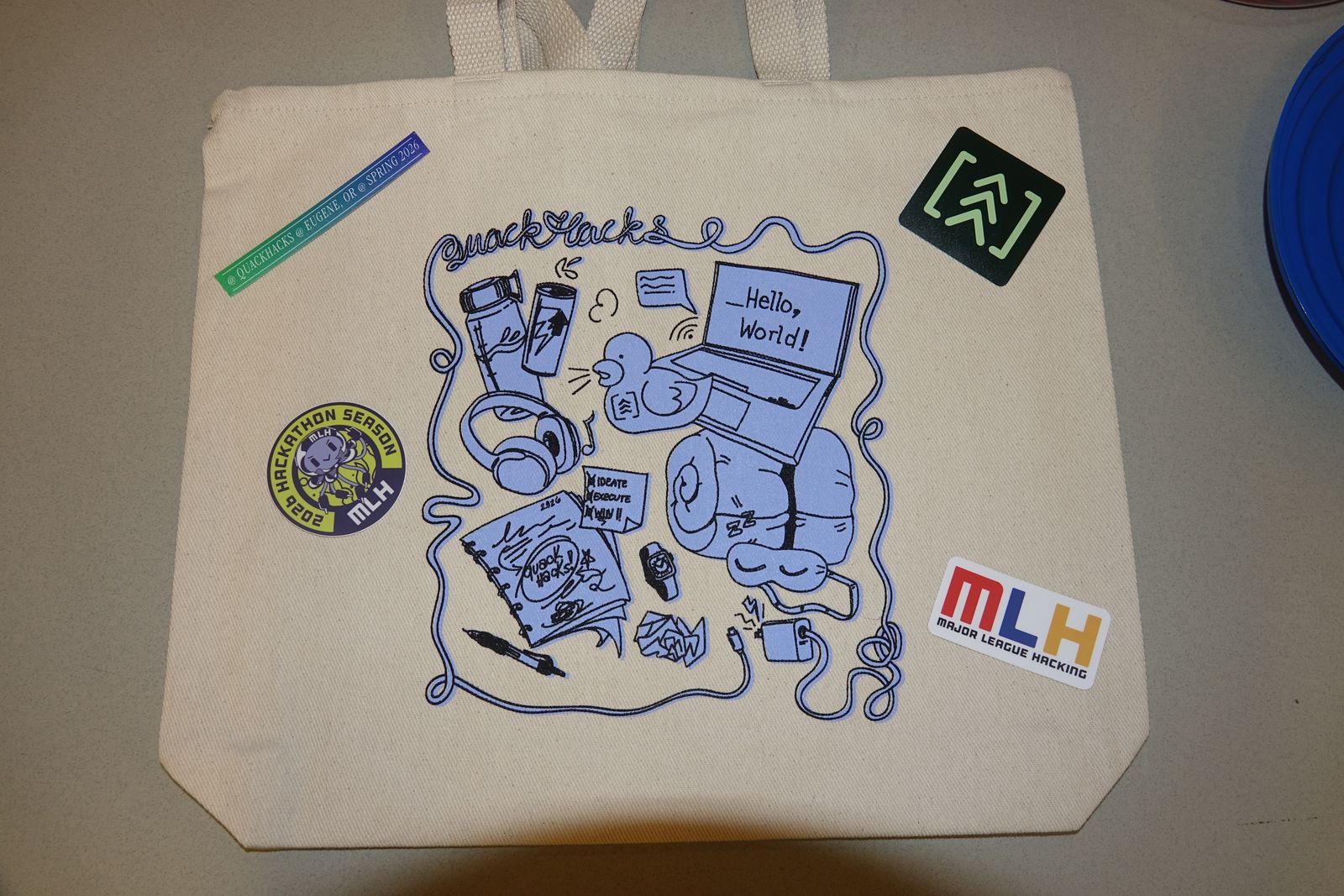 Doodled MLH hackathon bag